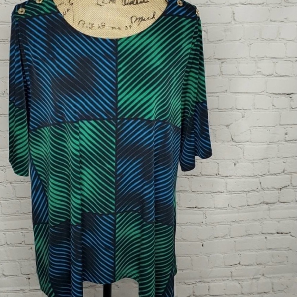 Vintage 90's Geometric Blue Green Flowy Shirt